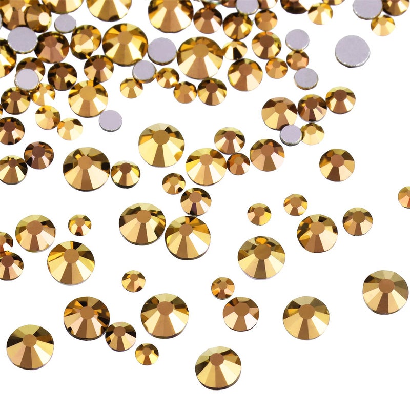 Bememo 3456 Pcs Crystals Diamond Rhinestones AB Clear Flat Back Round Gems Flatback Glass Mixed Size Crystals Gems for Crafts Clothes Shoes Makeup Bags Decor, 6 Sizes(Mine Gold) - Image 4